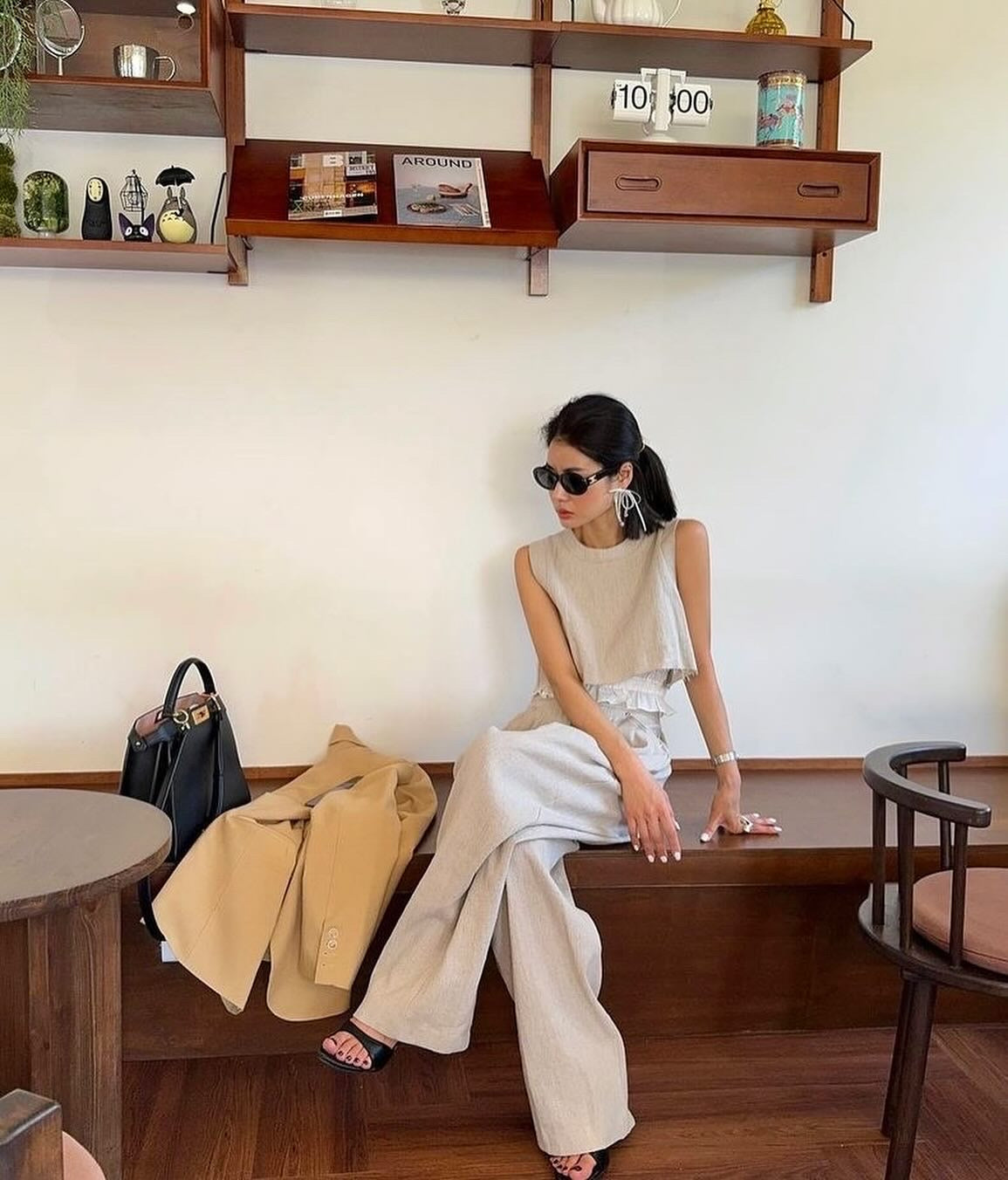 復古花邊背心+長闊腿褲set