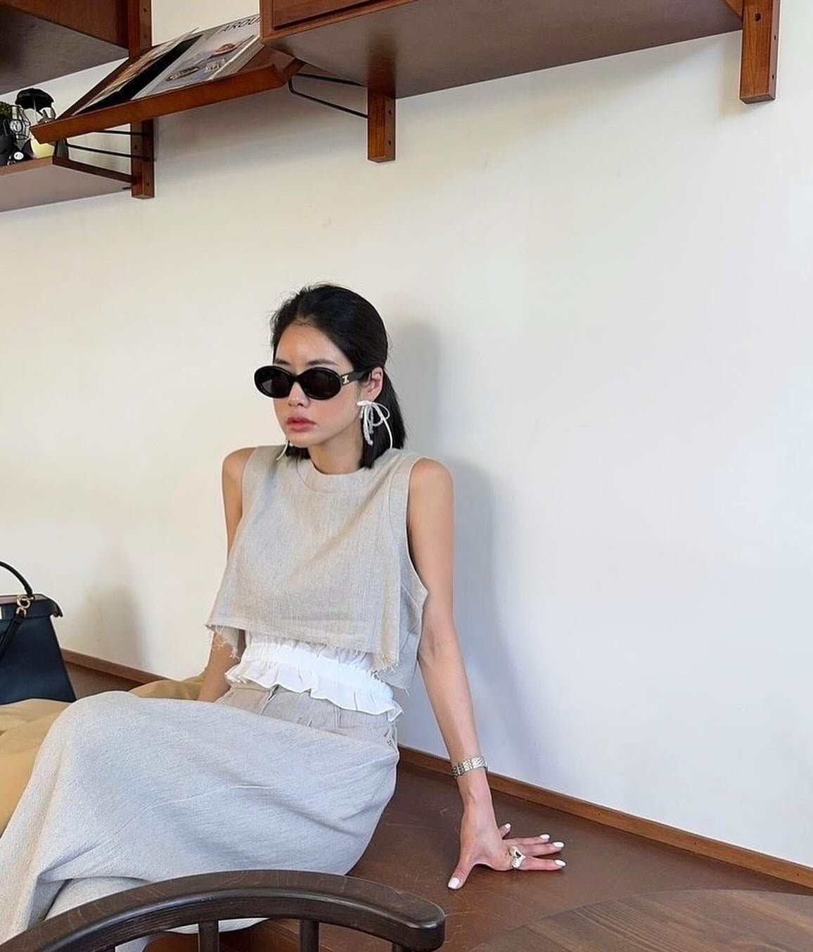 復古花邊背心+長闊腿褲set