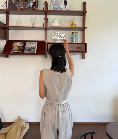 復古花邊背心+長闊腿褲set