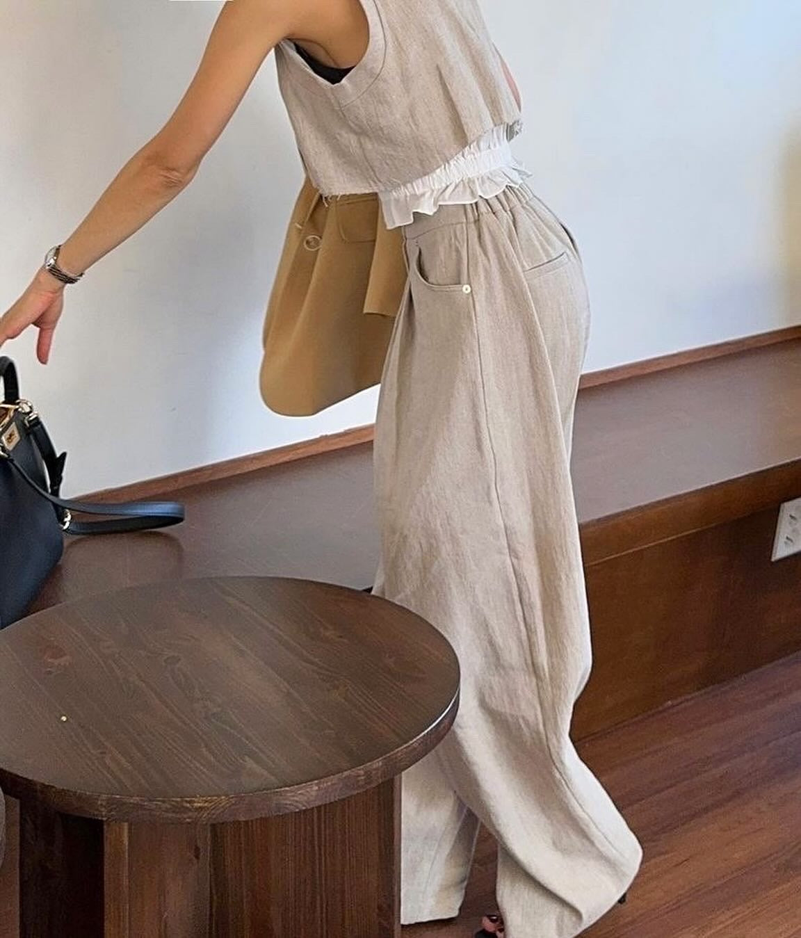 復古花邊背心+長闊腿褲set