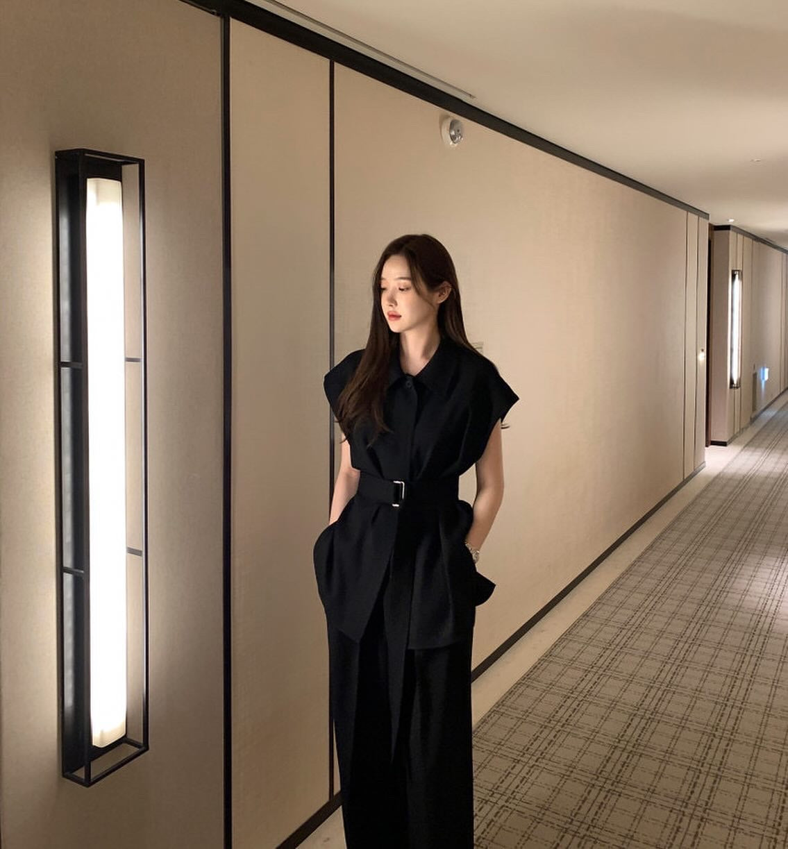 翻領背心綁帶高腰褲set裝