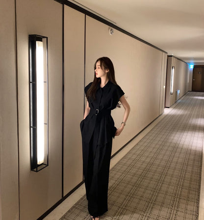 翻領背心綁帶高腰褲set裝