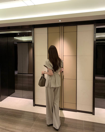 翻領背心綁帶高腰褲set裝