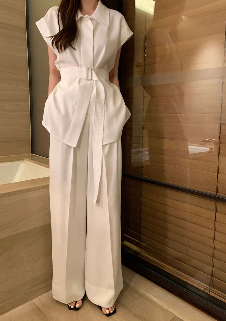 翻領背心綁帶高腰褲set裝