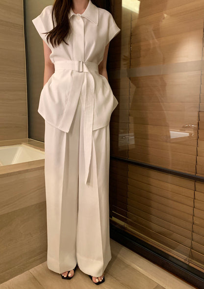 翻領背心綁帶高腰褲set裝