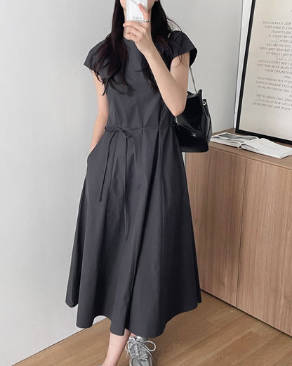 Tie-waist short-sleeve dress