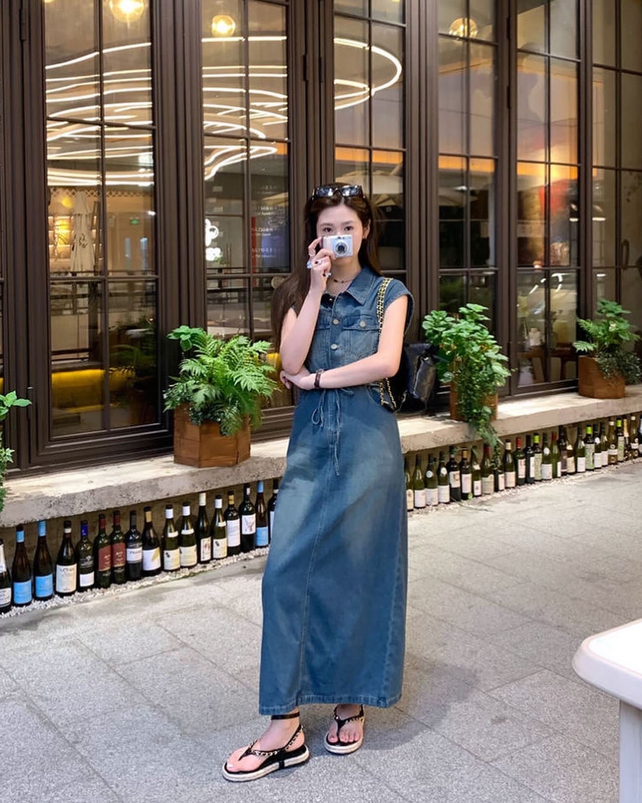 翻領牛仔背心連身裙