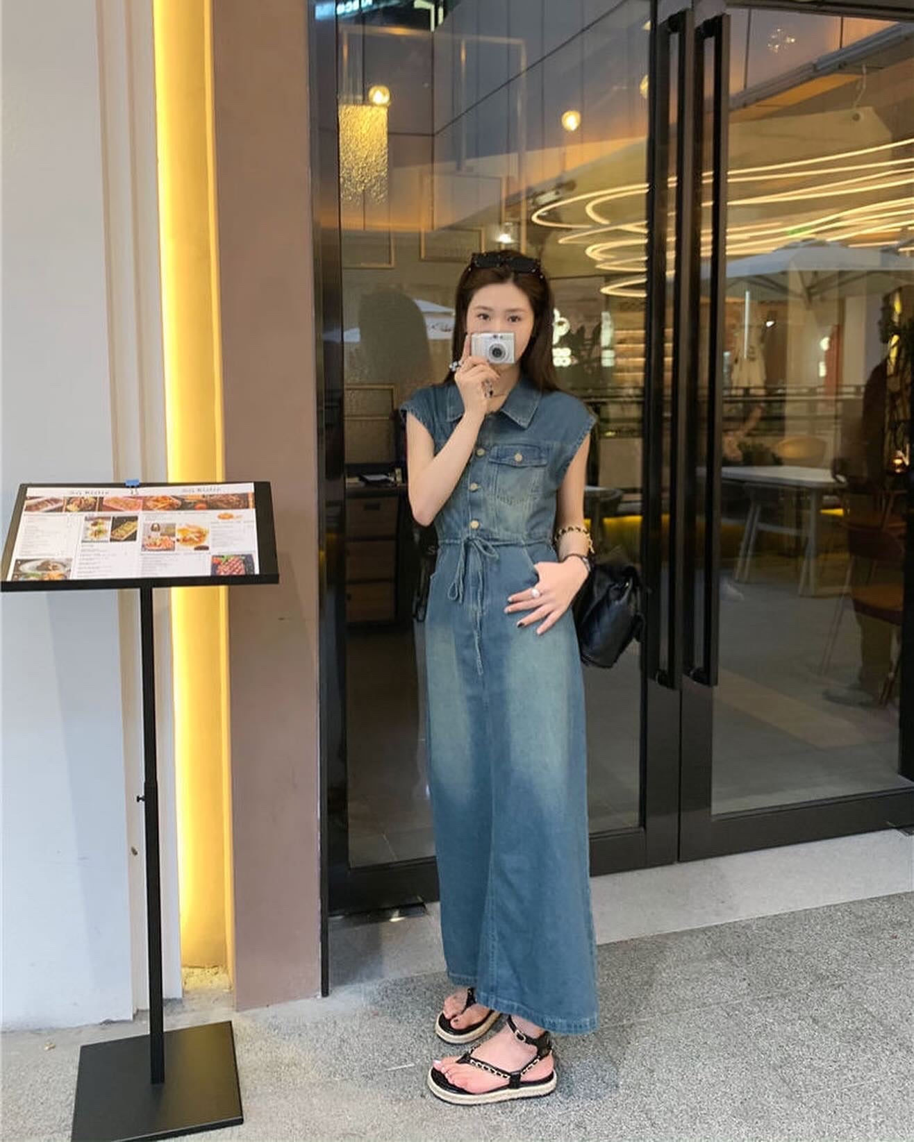 翻領牛仔背心連身裙