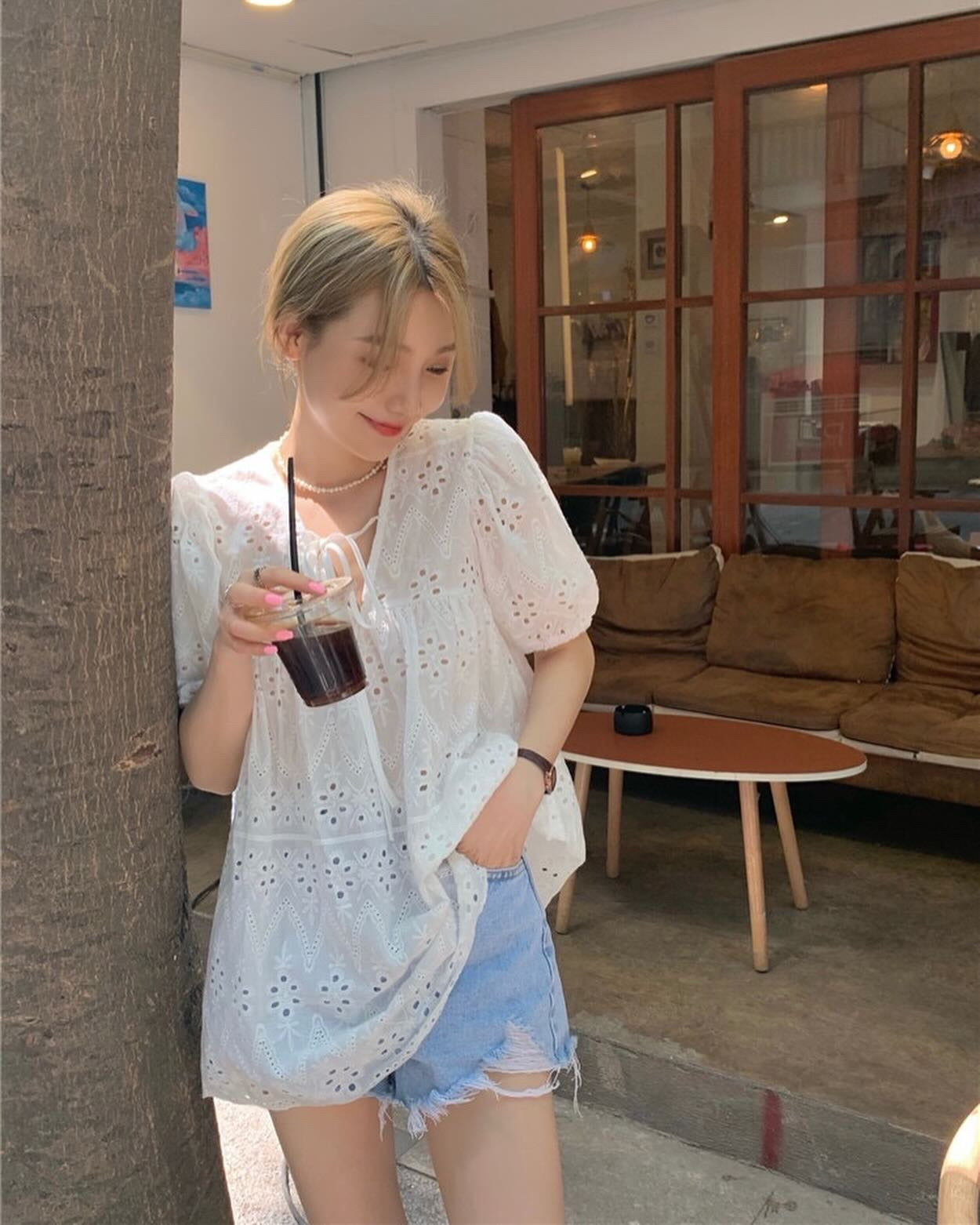 French Cut-out Babydoll Top