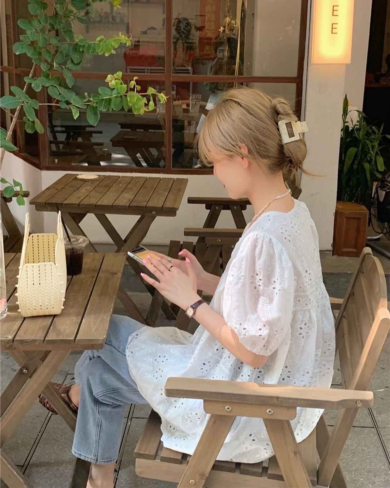 French Cut-out Babydoll Top