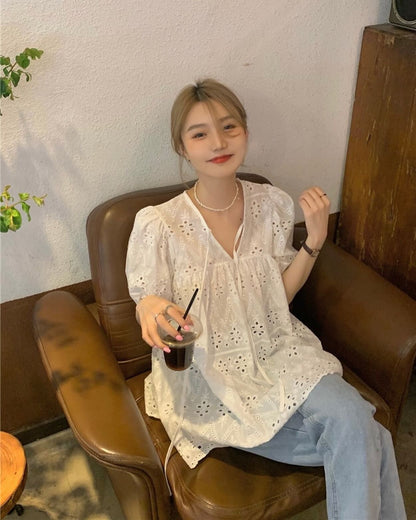 French Cut-out Babydoll Top