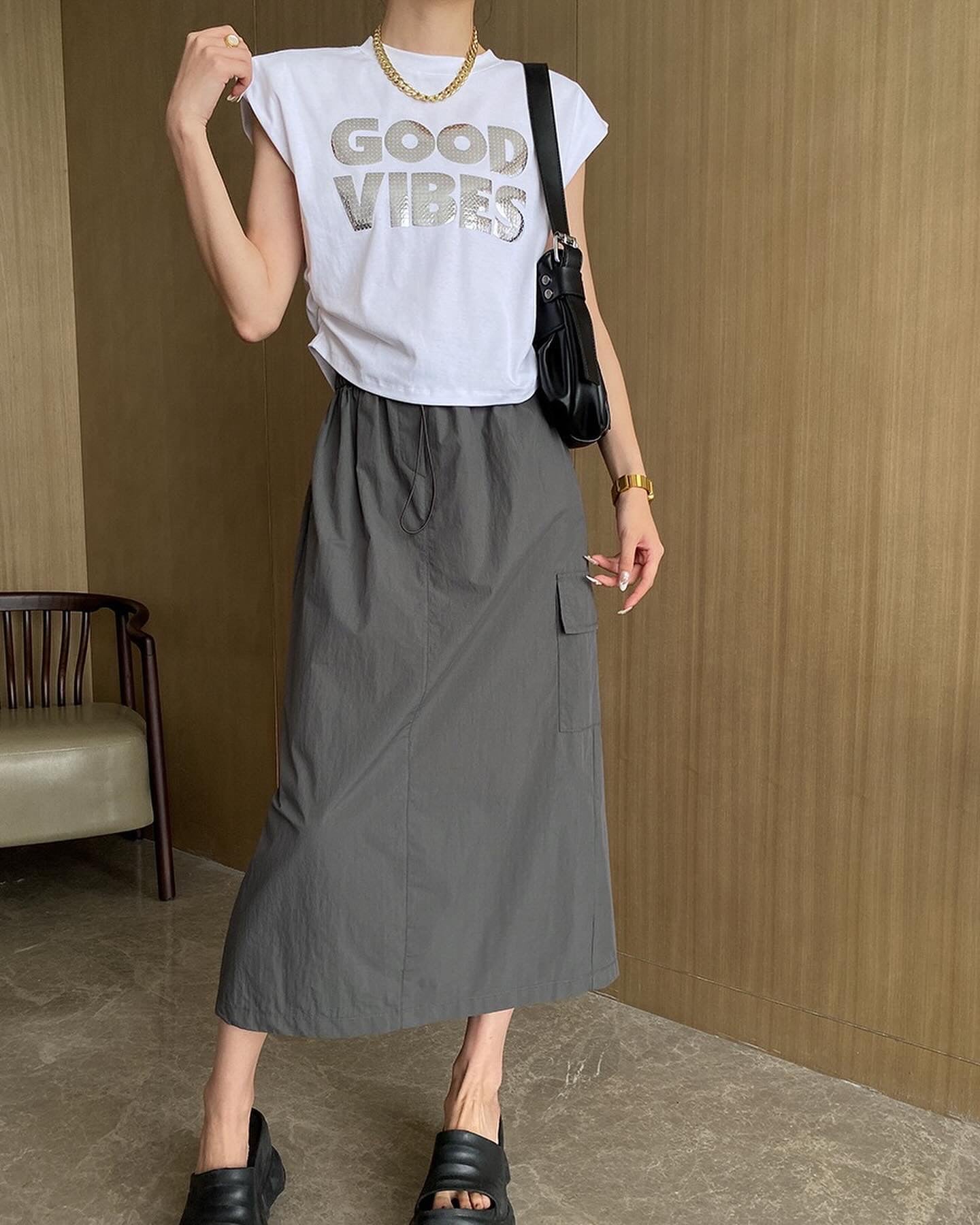 A-line utility midi skirt