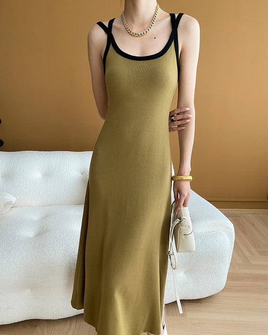 Colorblock Suspender Maxi Dress
