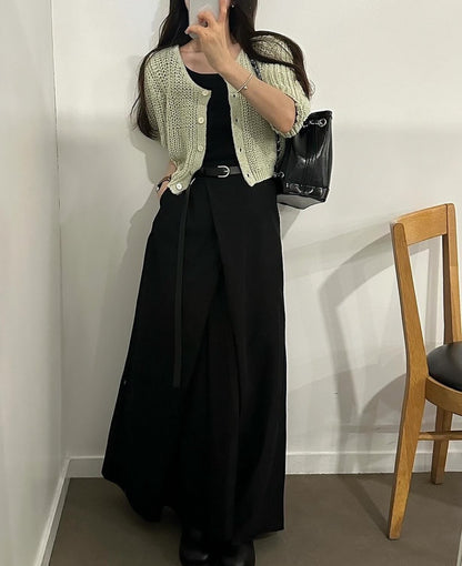 高腰壓褶設計感A字裙