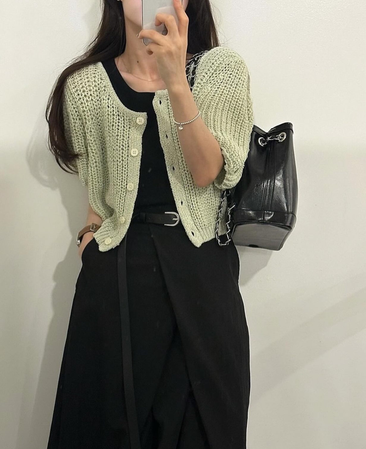 高腰壓褶設計感A字裙