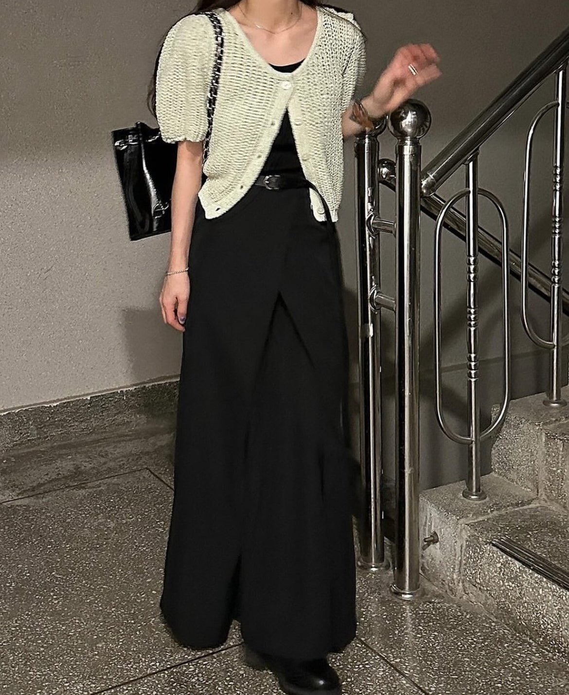 高腰壓褶設計感A字裙