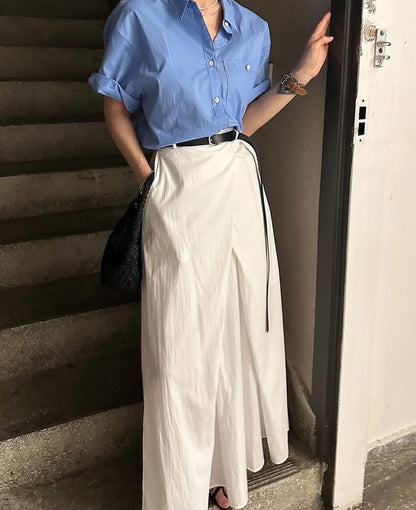 高腰壓褶設計感A字裙