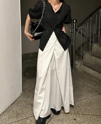 高腰壓褶設計感A字裙