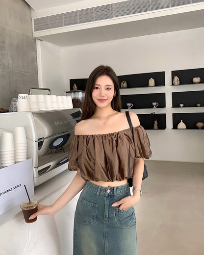 光沢のあるオフショルダー