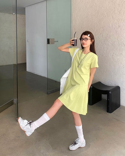 Crew Neck Ruched Dress