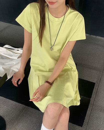 Crew Neck Ruched Dress