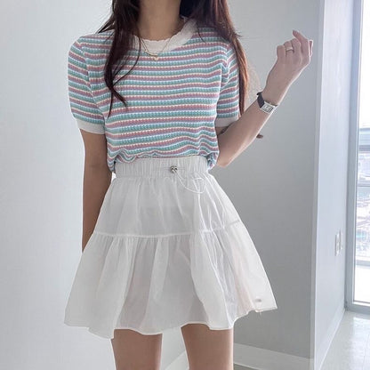 花邊領條紋上衣