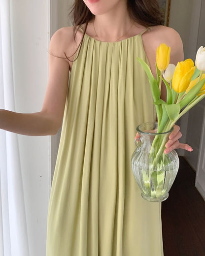 掛脖百褶連身裙