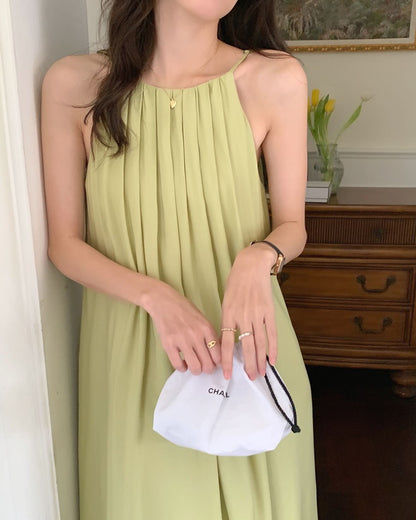 掛脖百褶連身裙