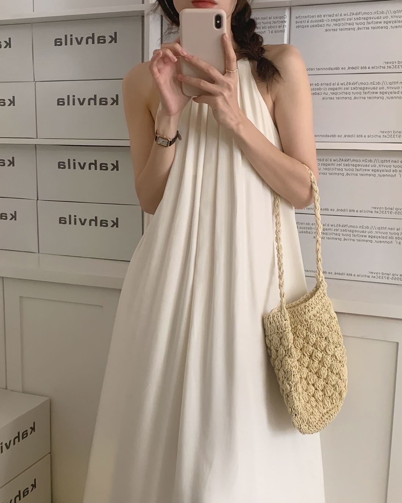 掛脖百褶連身裙