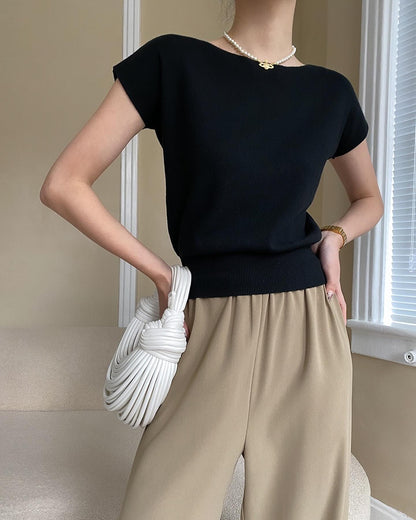 純色薄針織上衣