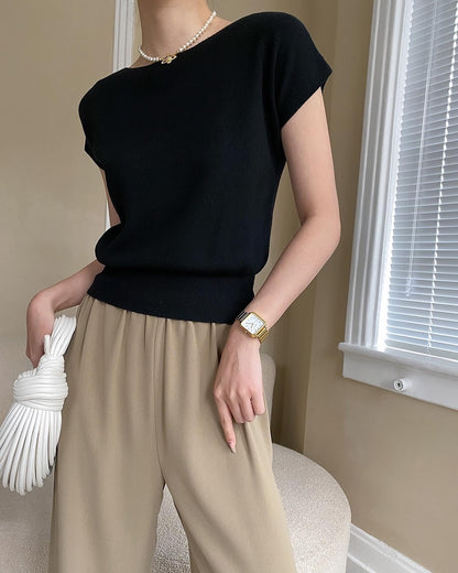 純色薄針織上衣