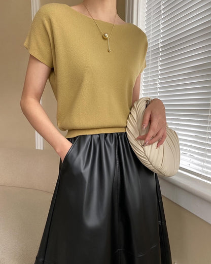 純色薄針織上衣