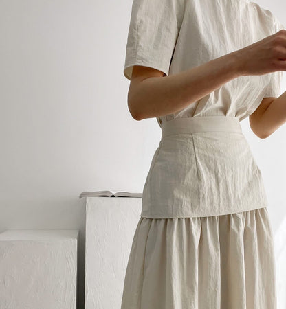 法式圓領泡泡袖+拼接半截裙