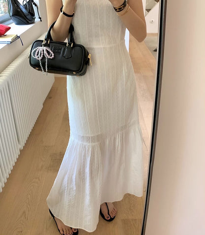 方領鏤空背心連身裙