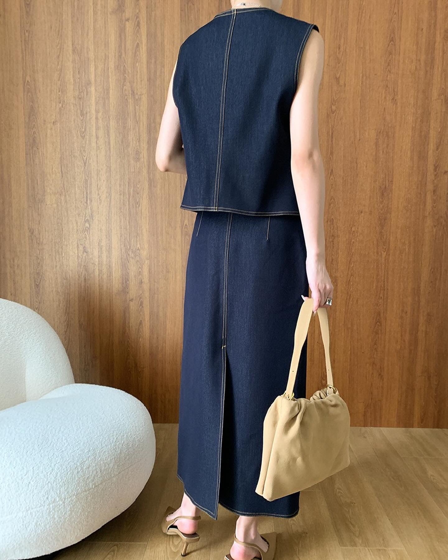 Vintage Denim Vest + Midi Skirt Set