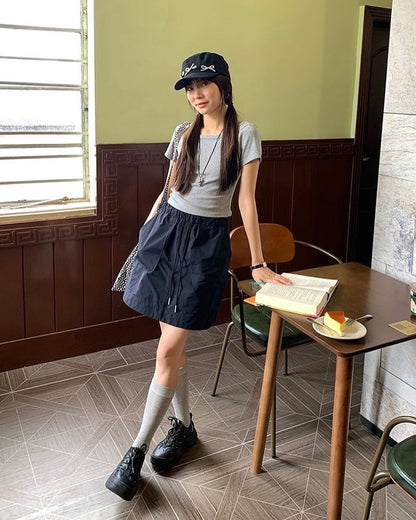 Drawstring A-Line Skirt