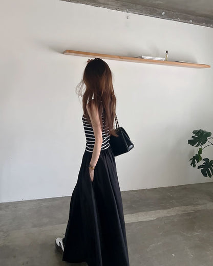 ストライプパッチワークロングワンピース