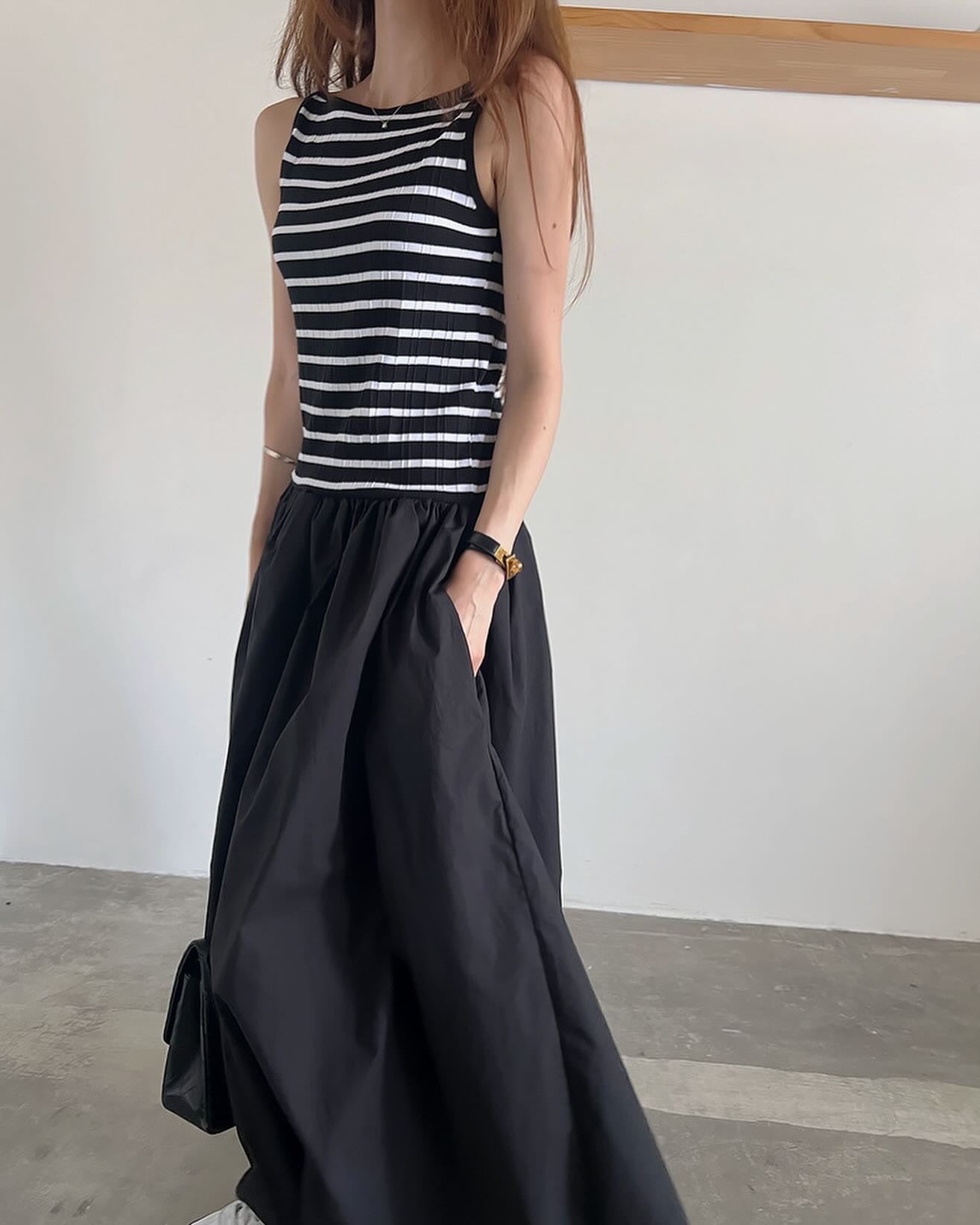 ストライプパッチワークロングワンピース