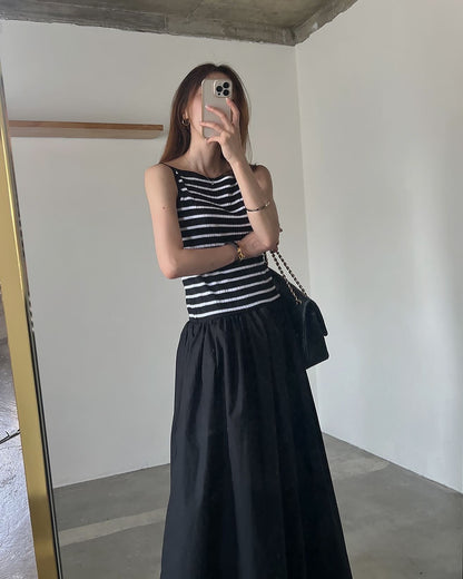 ストライプパッチワークロングワンピース