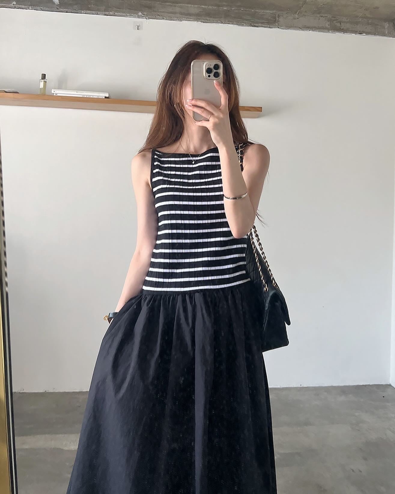 ストライプパッチワークロングワンピース