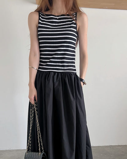 ストライプパッチワークロングワンピース