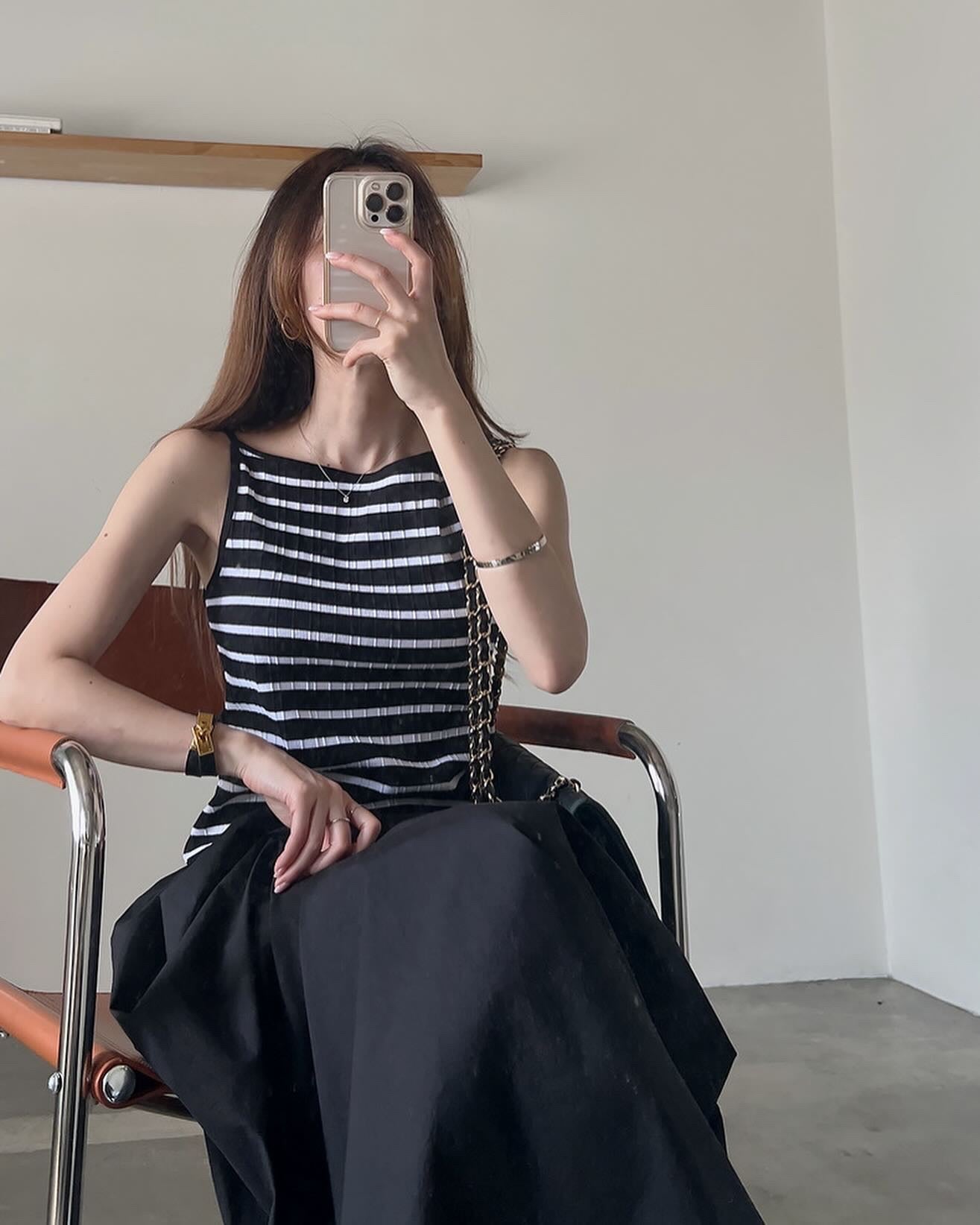 ストライプパッチワークロングワンピース