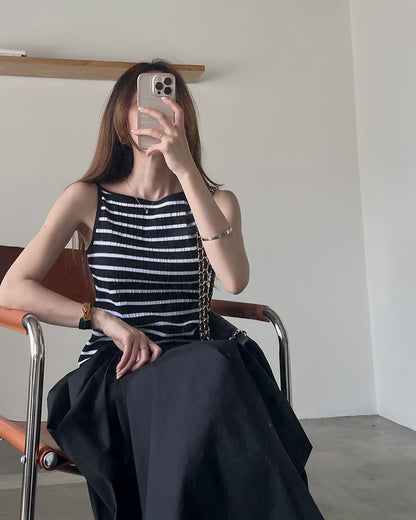 ストライプパッチワークロングワンピース