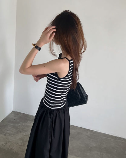 ストライプパッチワークロングワンピース