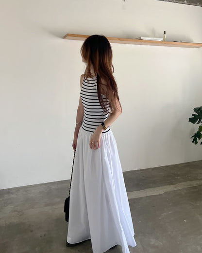 ストライプパッチワークロングワンピース