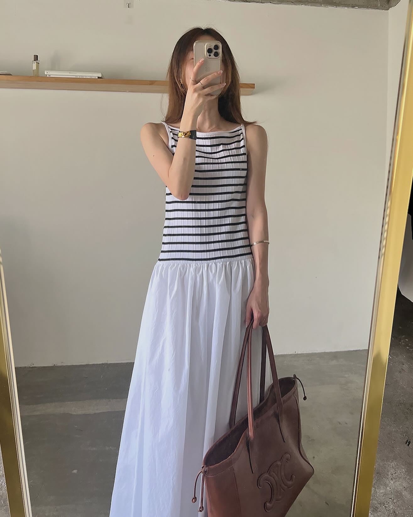 ストライプパッチワークロングワンピース