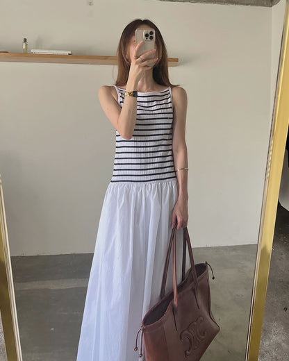 ストライプパッチワークロングワンピース