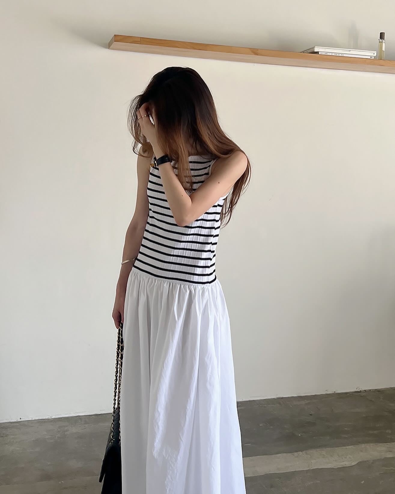 ストライプパッチワークロングワンピース