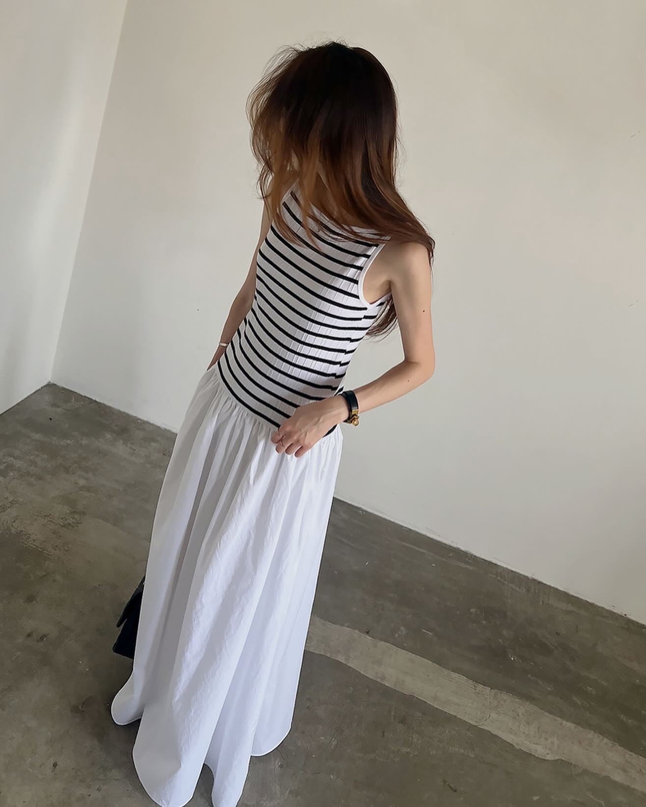 ストライプパッチワークロングワンピース