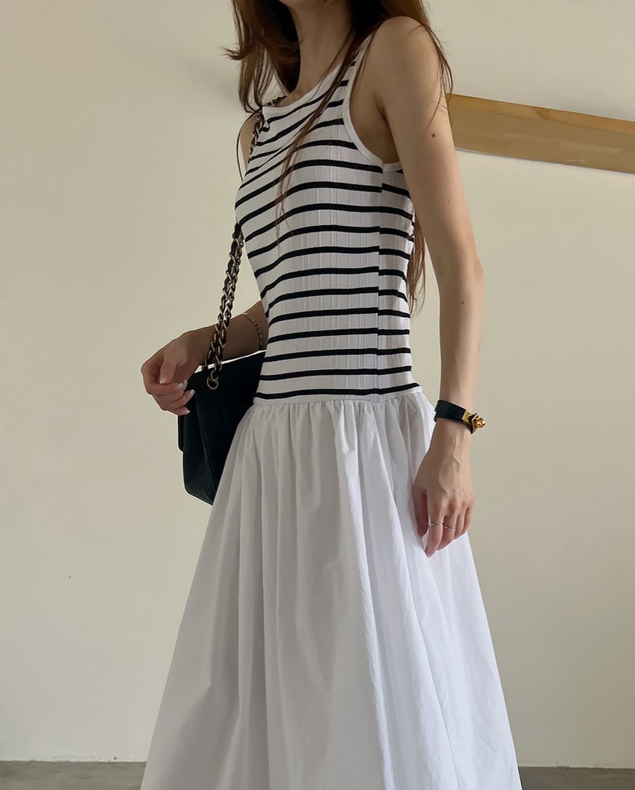 ストライプパッチワークロングワンピース